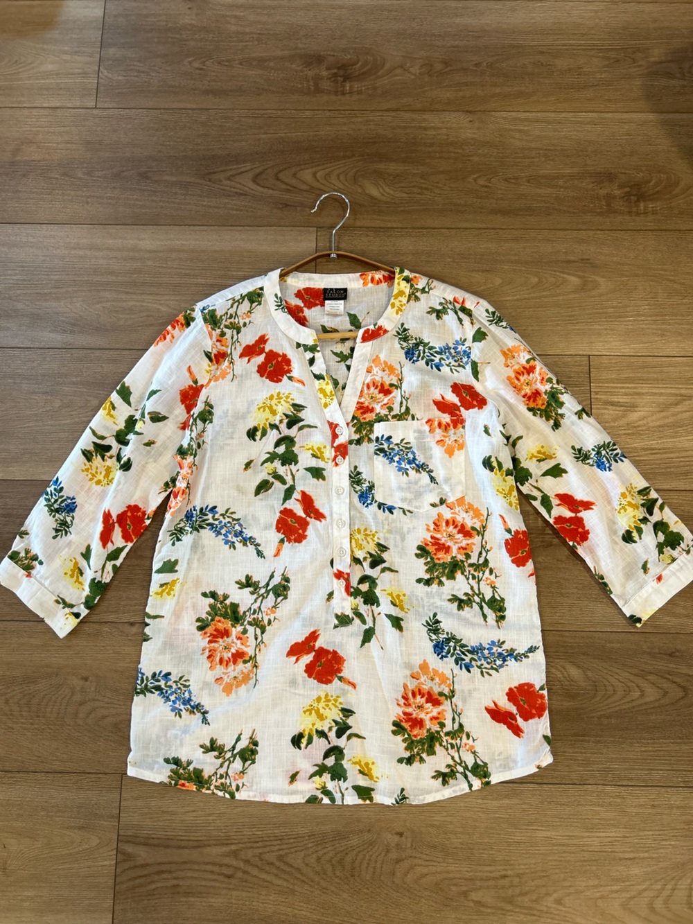 Salon Studio Floral Cotton Tunic Blouse Small 3/4 Sleeve Cottagecore